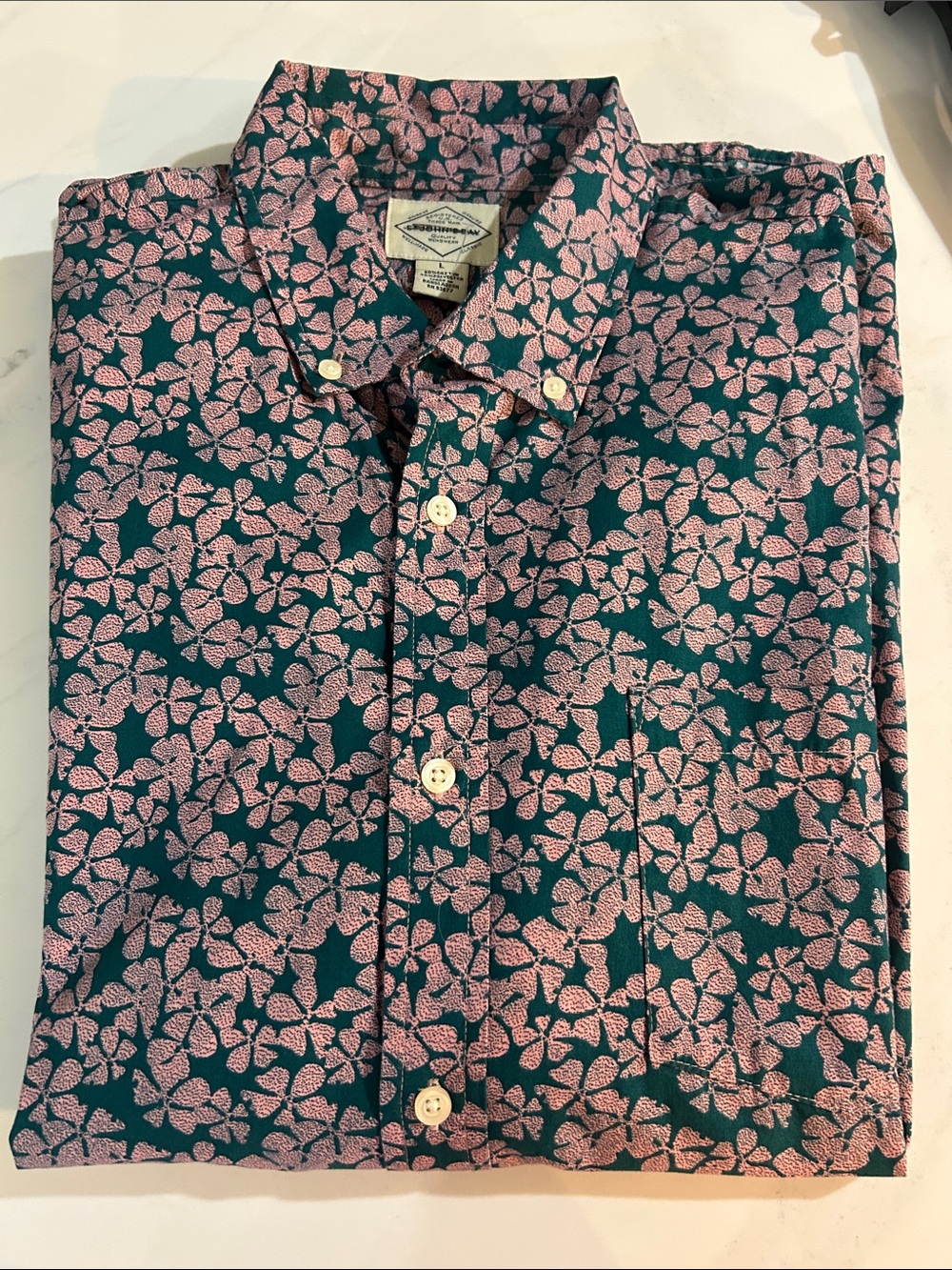 St. John's Bay Teal Button-Down with Pink Floral Print